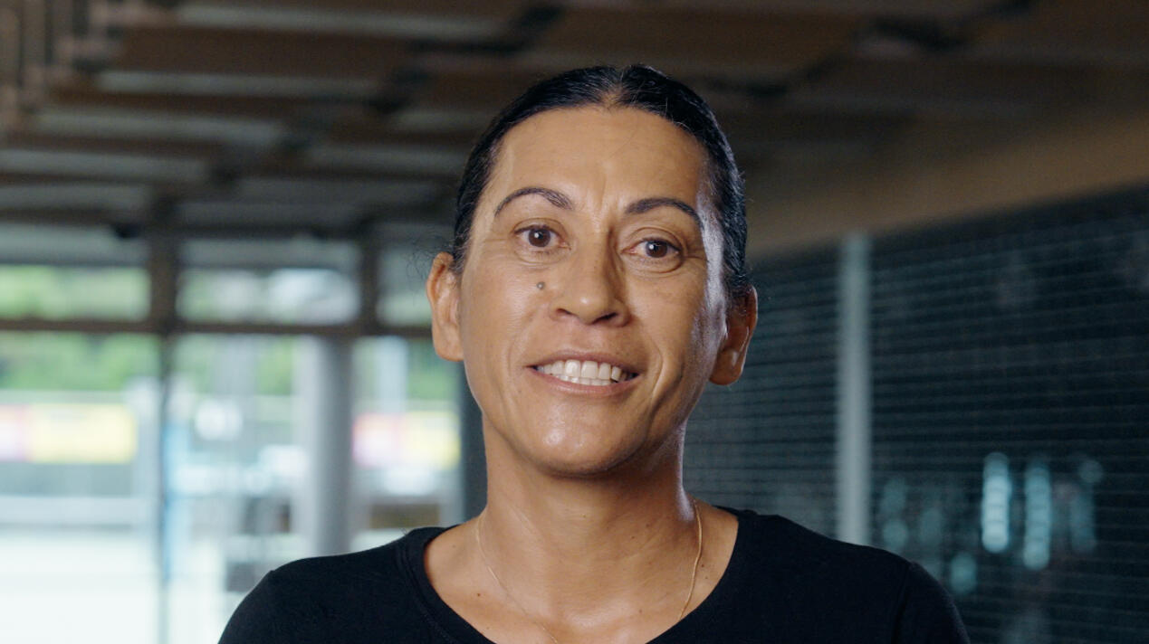 Dave Weston filming an interview with Pulse Netball player Kelly Jackson using a Sony FX6 camera.